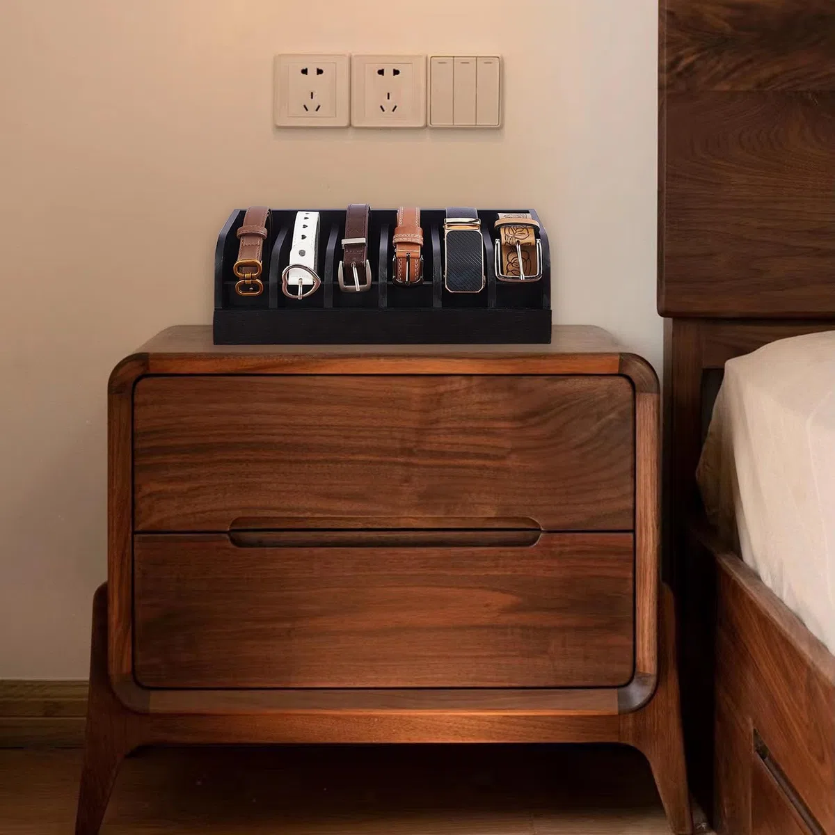 Organizer Cassetti per Cinture, 6 Scomparti Espositore per Cintura Portacinture-Porta Cintura in Bambù per Armadio e Cassetto, Organizer per Cinture da Uomo e da Donna
