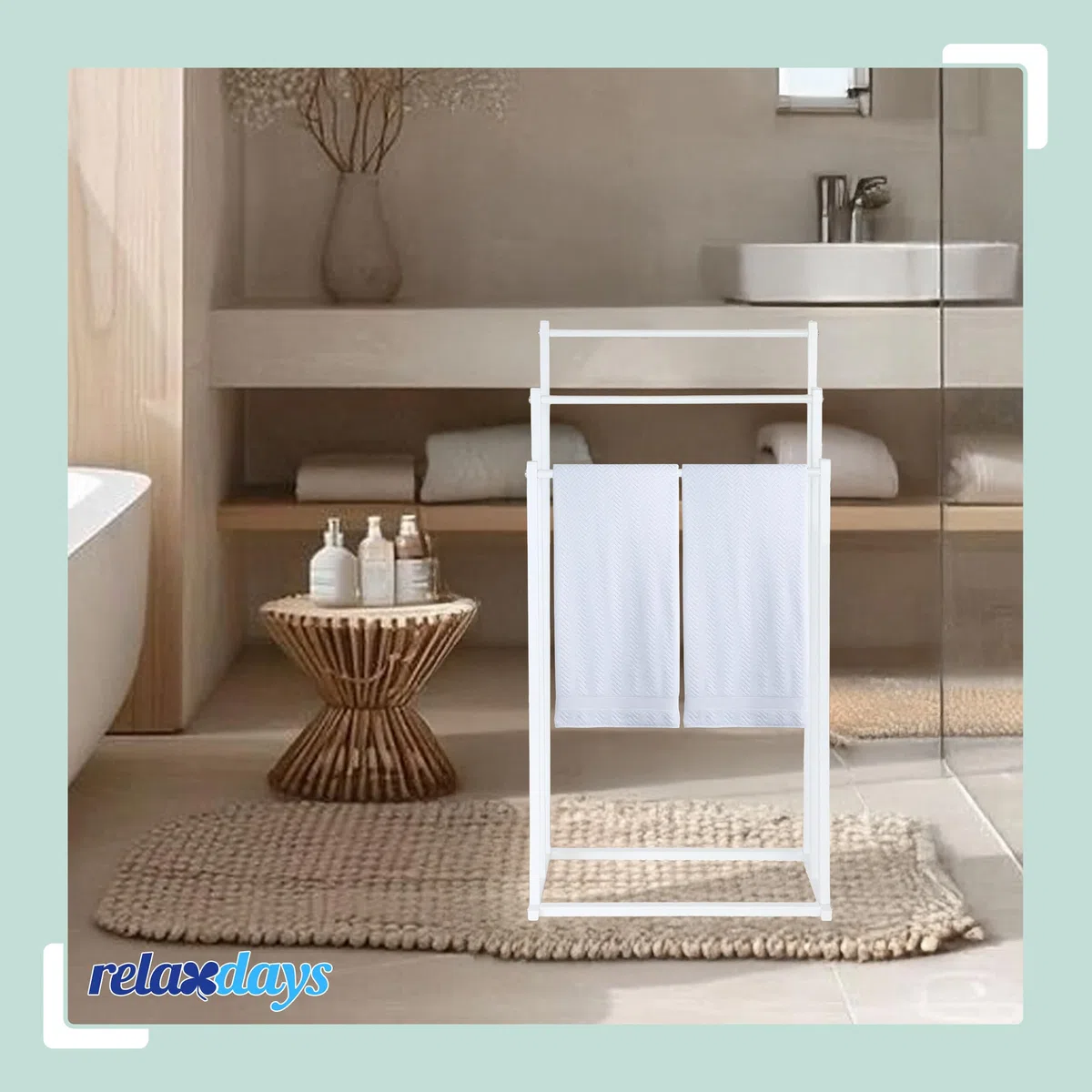 Portasciugamani Relaxdays, H x L x P: 86 x 44 x 21 cm, Metallo, 3 stanghe, Bagno, portasciugamani, Bianco