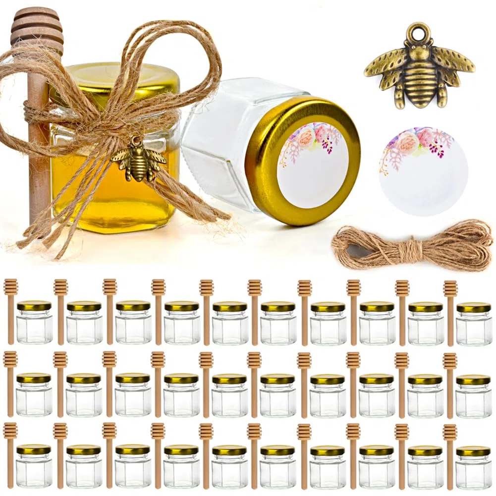 CLTPY 30Vasetti Miele 45ml, Vetro Piccolo, Bomboniere, Marmellata, Spezie, per Matrimonio, Battesimo Regali