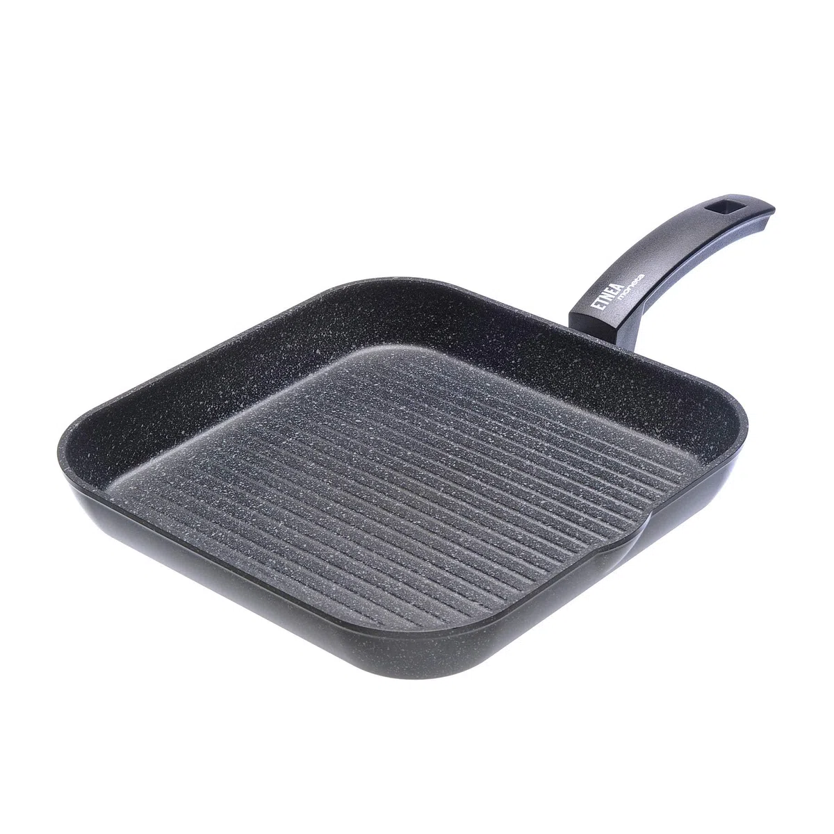 Moneta Bistecchiera Antiaderente Etnea 28 cm - Piastra per Grigliare in Alluminio Forgiato - Bistecchiera Senza PFOA Effetto Pietra - Made in Italy
