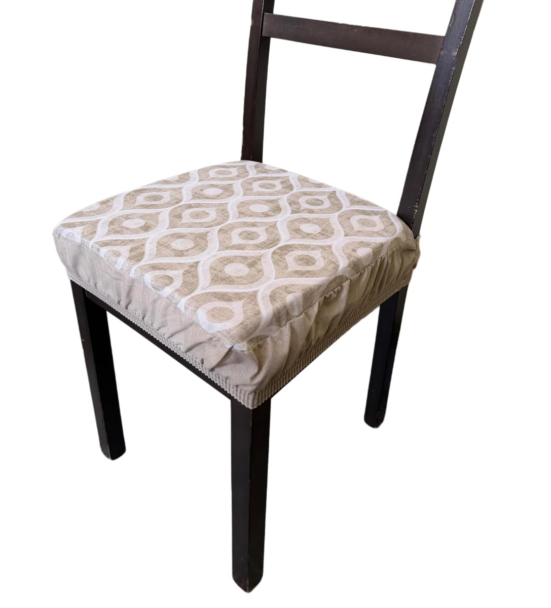 Cuscini Sedia Cucina (set da 6) Fantasia Goccia Con Fascia Elastica Imbottito Sfoderabili 40x40 (Beige)