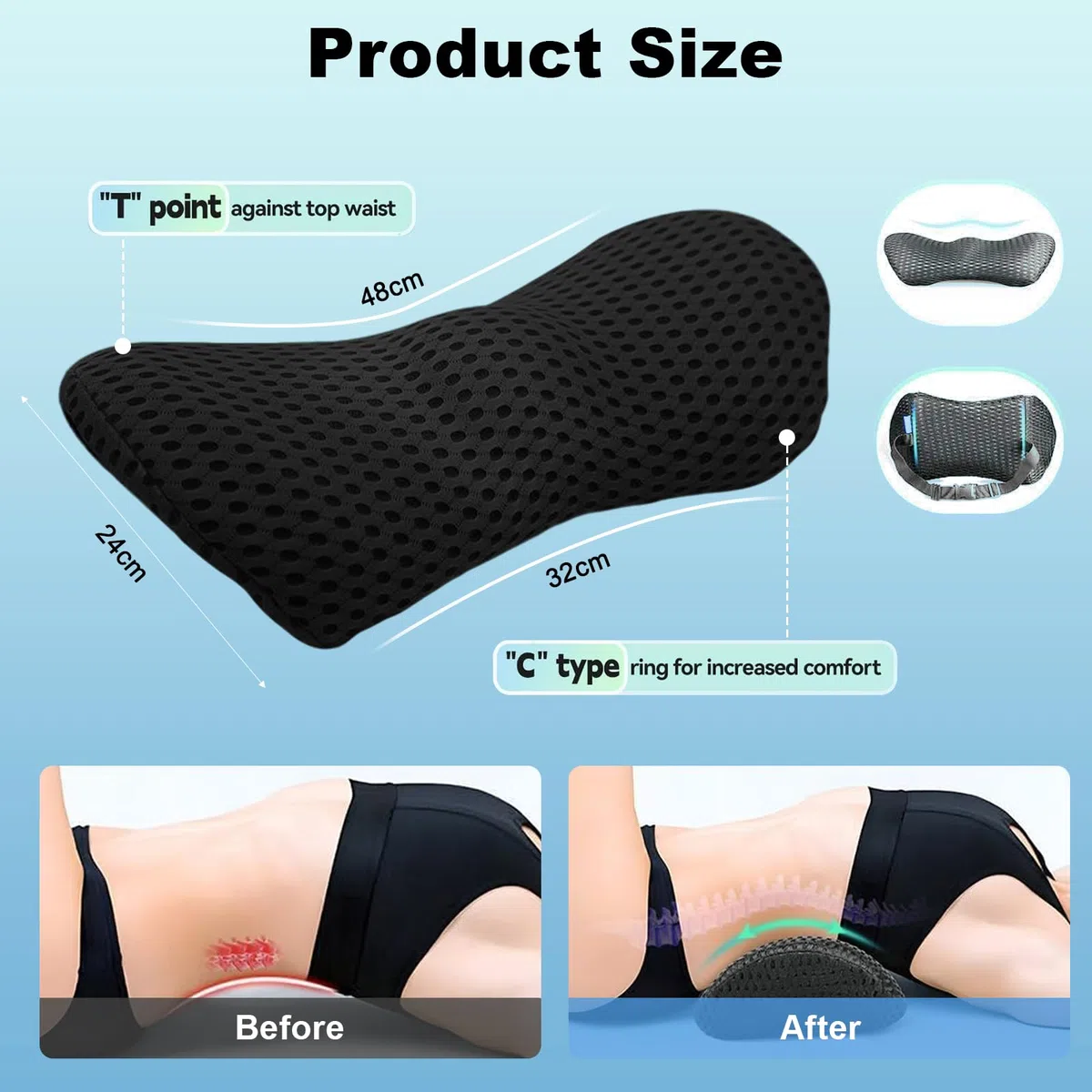 Cuscino Lombare Sedia Ufficio, Supporto Lombare per Auto Letto, Cuscino per Schiena Ergonomico In Memory Foam, Cinghia Regolabile per Divano, Rete Traspirante 4D, per Divano, Letto e Casa