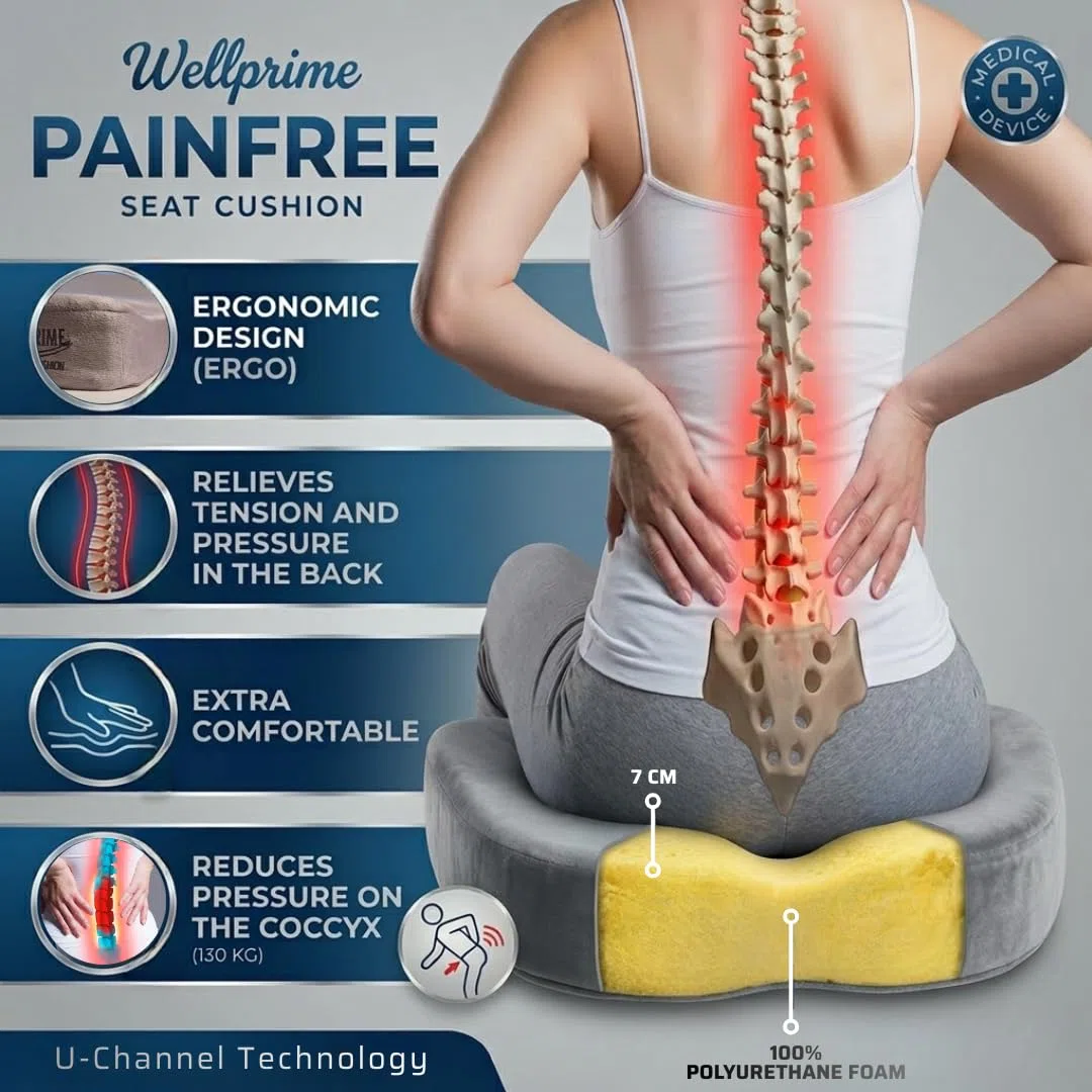 Wellprime Painfree Cushion, Cuscino ortopedico con diversi gradi di durezza, riduce la pressione sul coccige, problemi alla prostata, favorisce la circolazione sanguigna e alleggerisce il coccige