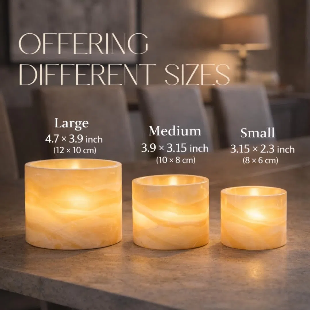 Portacandele singolo in alabastro, robusto portacandele, pietra traslucida per un bagliore calmante, perfetto per illuminazione ambientale e regali, illuminazione calda, diverse dimensioni