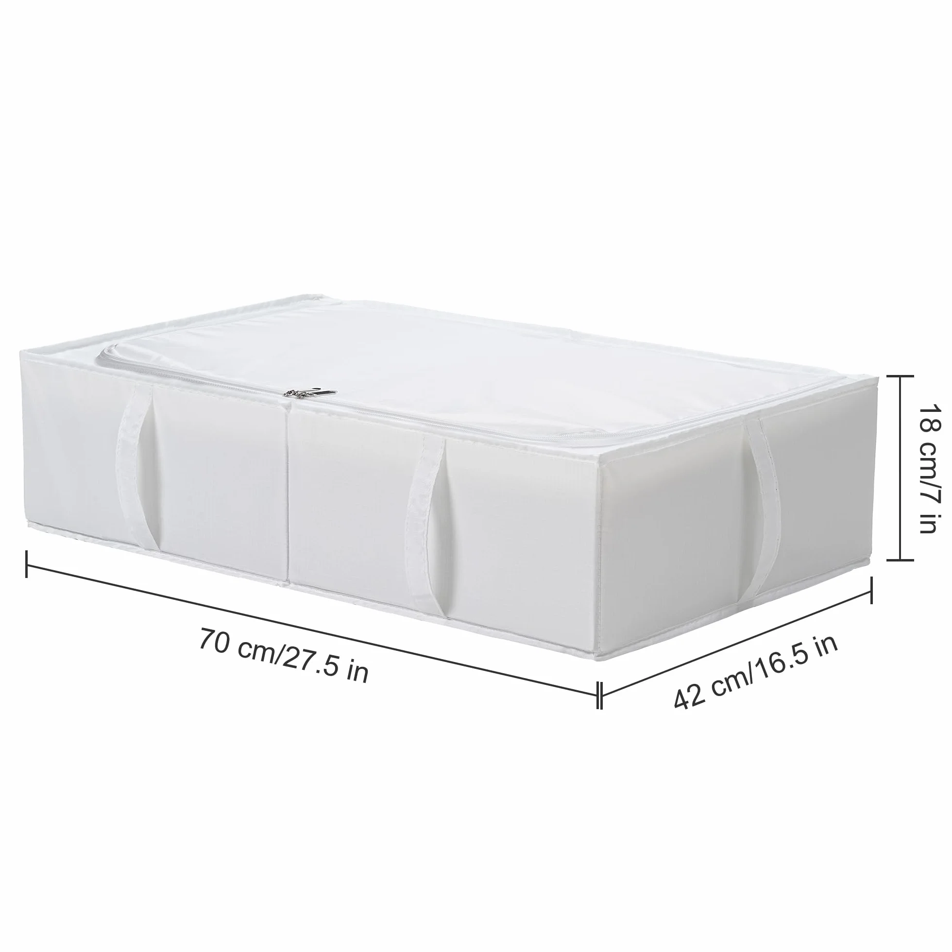 TYEERS Contenitori Sottoletto con Coperchio, Tessuto Durevole, Lavabile, Pieghevole, Scatole Portaoggetti per Vestiti, Coperte, Lenzuola, Scarpe, 70x42x18 cm, Confezione da 2, Bianco