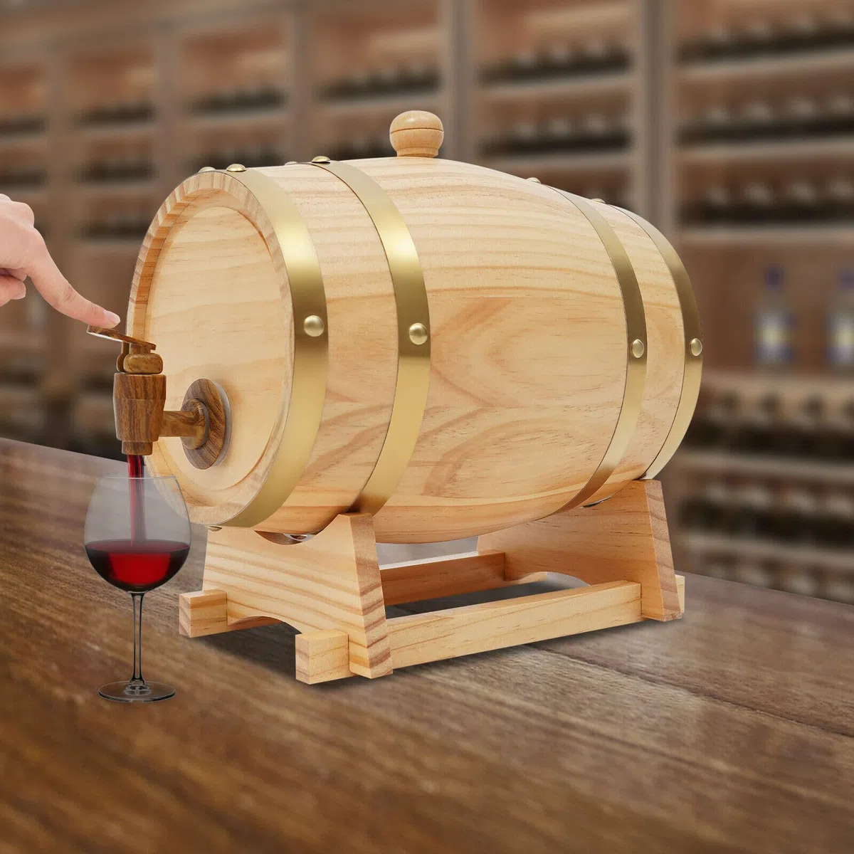 Botte di legno da 3 l, 5 l, per vino, in legno di pino, per la conservazione di whisky, bourbon e rum (extra, litri, 3)
