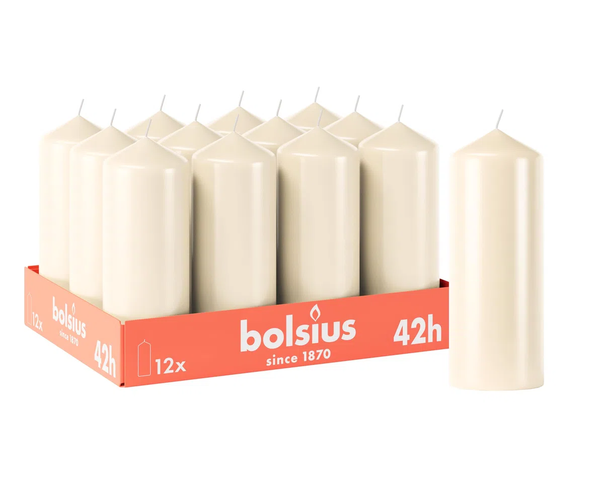 Bolsius Candele a colonna lisce – Bordeaux – Confezione da 12 – 15 x 6 cm – Durata di combustione 42 ore – non profumate – Contiene cera vegetale naturale