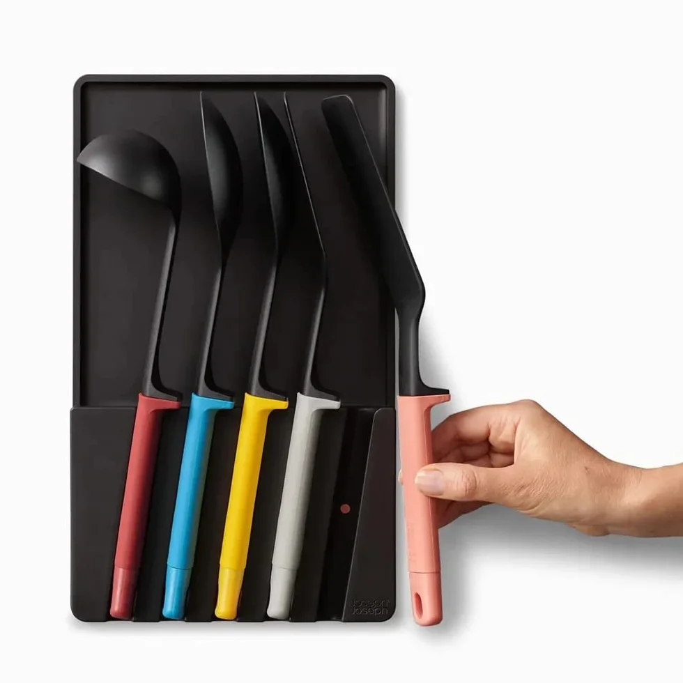 Joseph Joseph - Set di Utensili, 5 Pezzi, con Vassoio di Conservazione da Inserire nel Cassetto, Multicolore