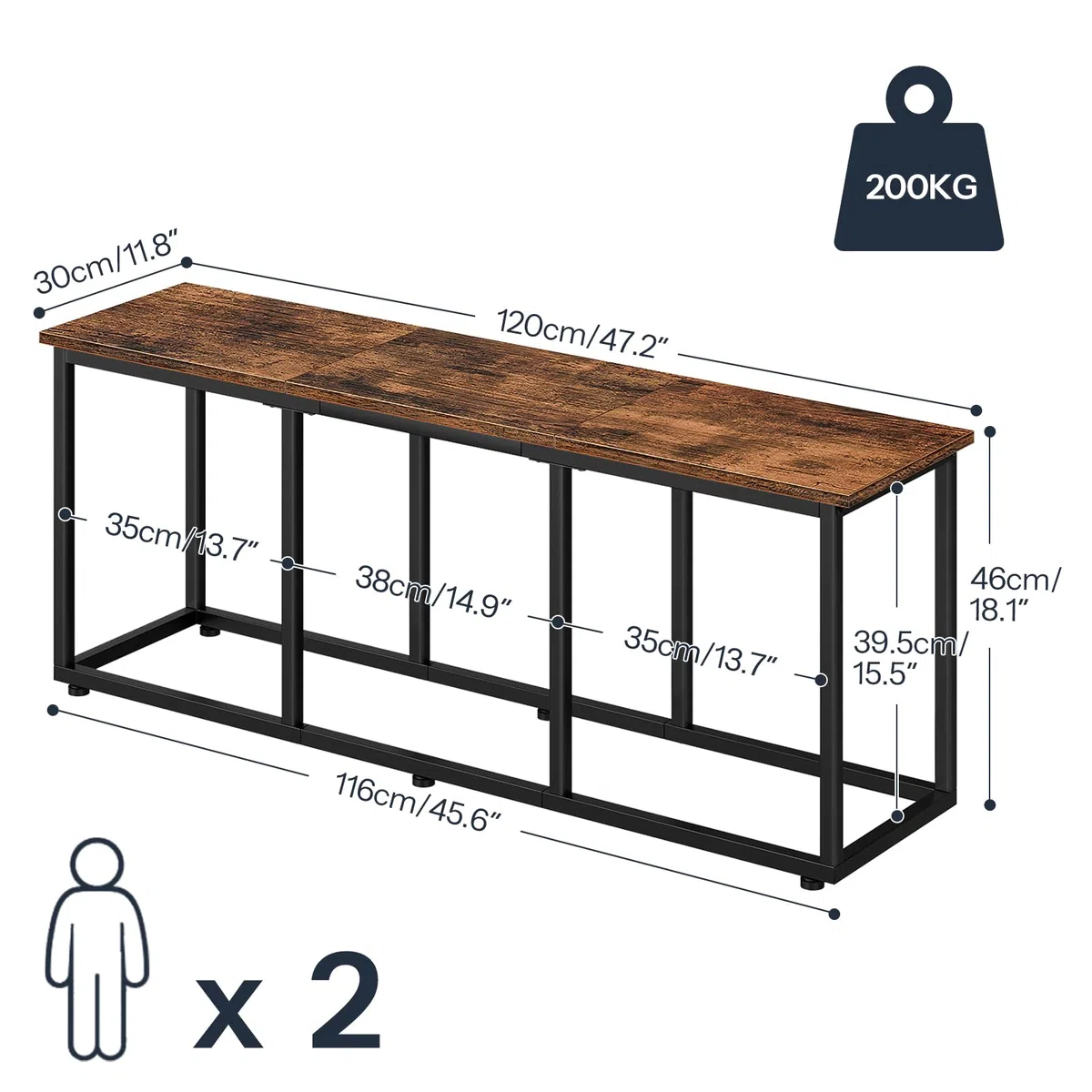 HOOBRO Sgabello da Pranzo, Panca da Cucina, Panchina da Ingresso, Stile Industriale, Panchina da Letto, Facile da Montare, per Sala da Pranzo, Camera da Letto, Marrone Vintage e Nero EBF45CD01