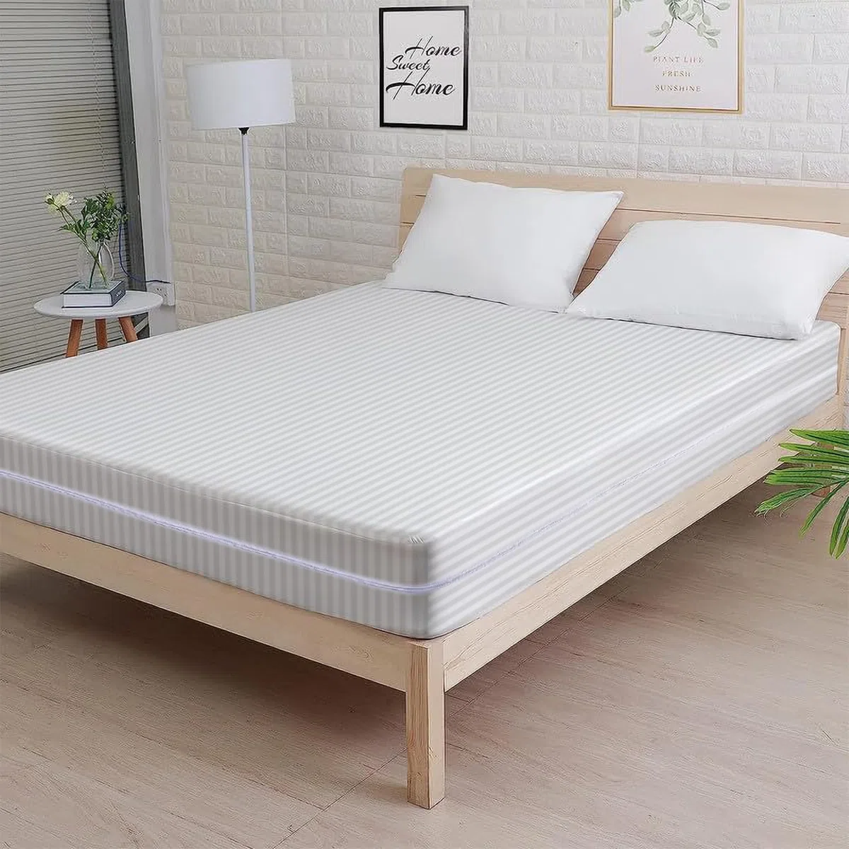 Coprimaterasso in raso con cerniera, doppio lato, chiusura con cerniera, copertura completa anti cimici, profondità 30 cm, con cerniera (bianco, super king size)