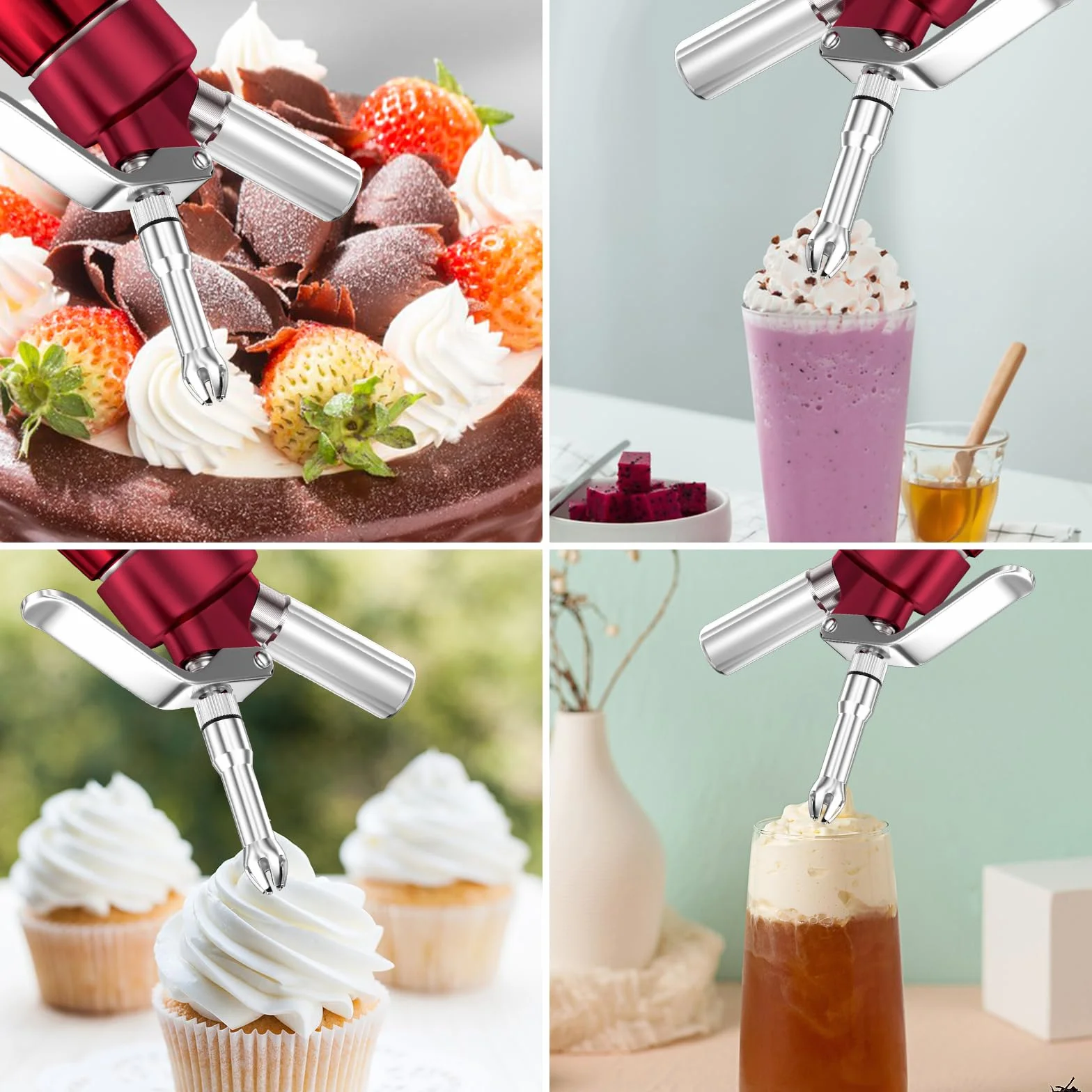 Newaner 500ml Sifone Panna Montata, sifon da Casa e Cucina Alluminio con 3 Ugelli in Acciaio Inox e 1 Spazzola da Pulizza, per Decorazione Torte di Compleanno Pasticceria Panna Gelato e Dessert