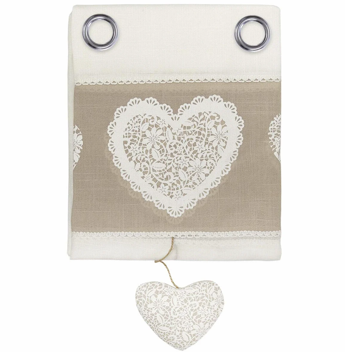 emmevi Tende Finestre Porta Interno Tessuto Lino Semitrasparente Coppia 2 Pz più Misure Shabby Chic MOD.Tenda Cuori 2 CONF 140X290