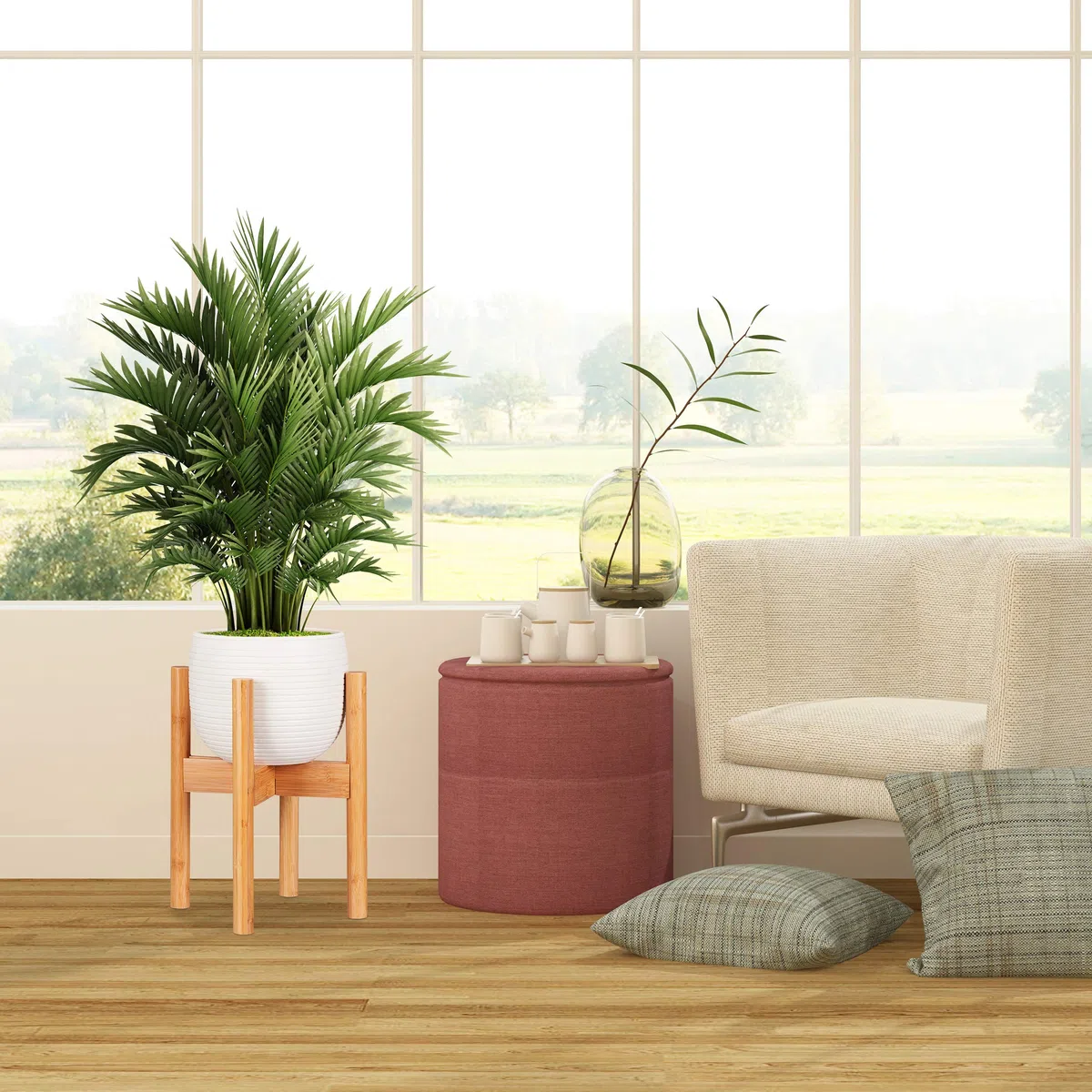Relaxdays Portavasi in Bambù, Regolabile, per Vasi da max. 32 cm, Portafiori, Supporto per Piante, H:35,5 cm, Naturale