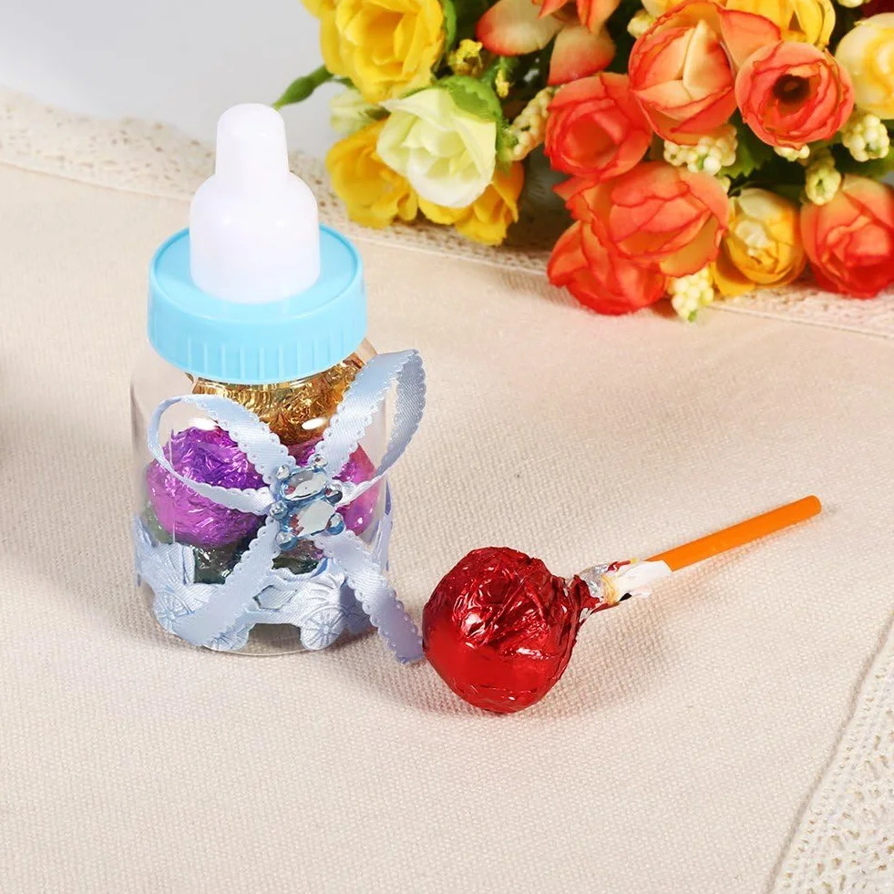 50 pezzi Bomboniera per la doccia con biberon, Scatola di caramelle per biberon Bottiglia di caramelle per bambini mini bottiglie per la doccia del bambino Mini bottiglia di latte del bambino (Blu)