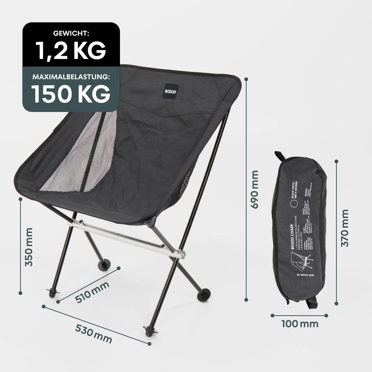 BOXIO - Chair: sedia da campeggio ultraleggera, pieghevole per campeggio, picnic e spiaggia | Comoda poltrona e sedia da pesca – Ideale come sedia da spiaggia e sedie da campeggio all'aperto (1)