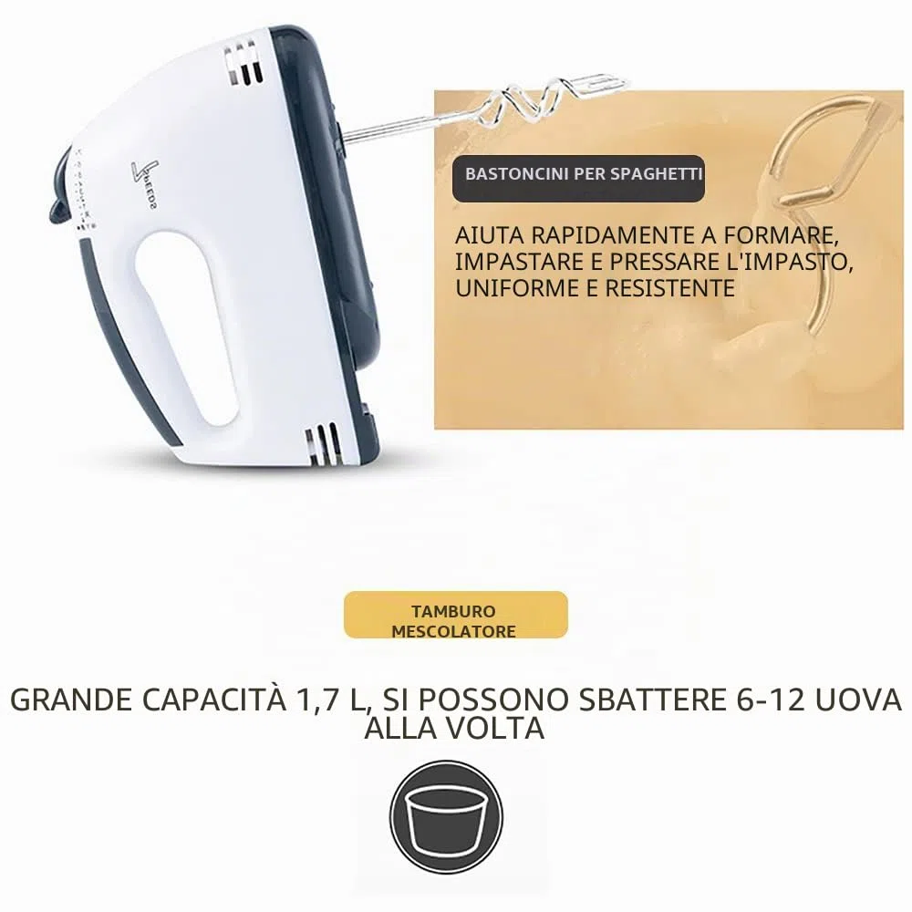 Robot da cucina impastatrice con 7 velocità, mixer per torte con ciotole in acciaio inox da 1,7L, dispositivo multifunzione, frullatore, impastatrice, stand mixer, 100W