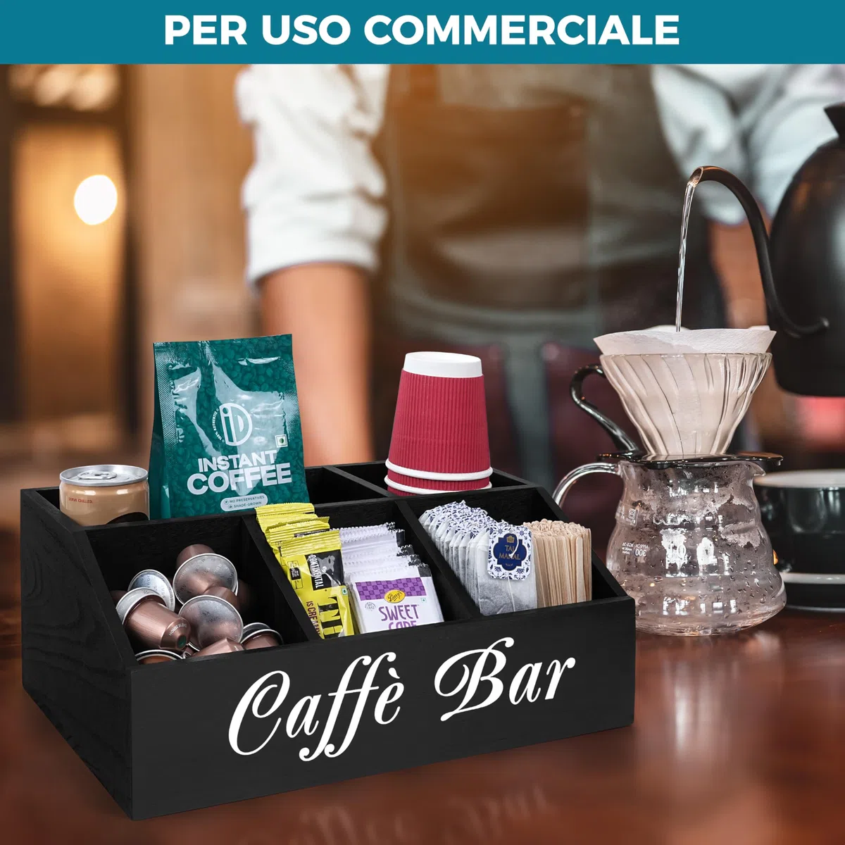 Winter Shore Organizer Caffe da Banco in Legno - Postazione Caffe Moderna per Ufficio - Angolo Caffe Cucina - Coffee Station per Pausa Caffè e Spuntini