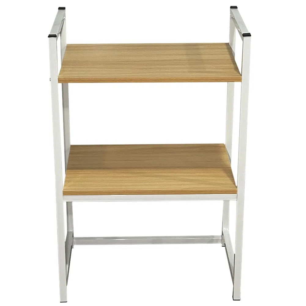BAKAJI Scaffalatura Porta Stampante Salvaspazio in Acciaio e Legno, Mensola a 2 Ripiani con Piedini Anti Scivolo per Stampanti, Unità di Mensole Supporto da Ufficio Design Industrial (Beige + Bianco)