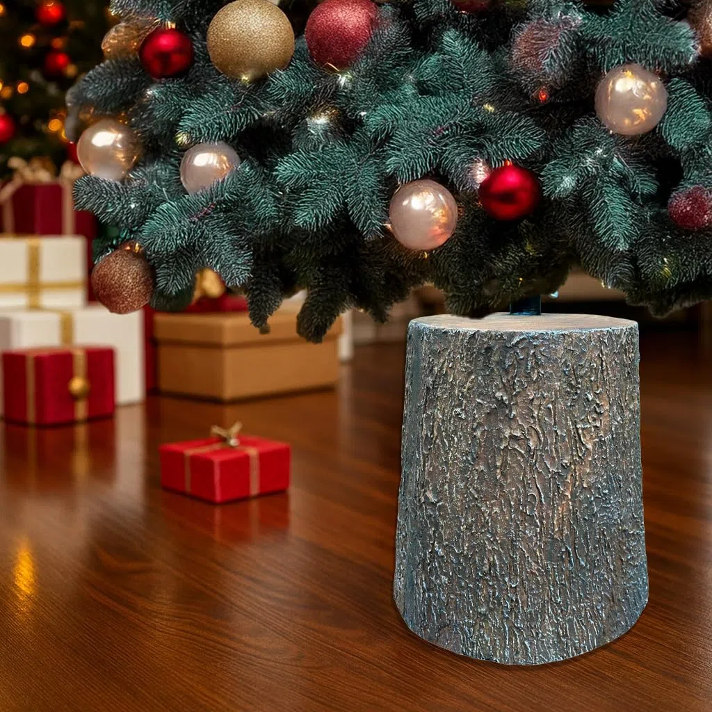 Base Supporto per Albero di Natale da 150 a 240H CM – Effetto Tronco Realistico, Gancio Metallo, Supporto per Alberi, Decorazioni - Kit di Fissaggio (Effetto Tronco Ø35X41CM)