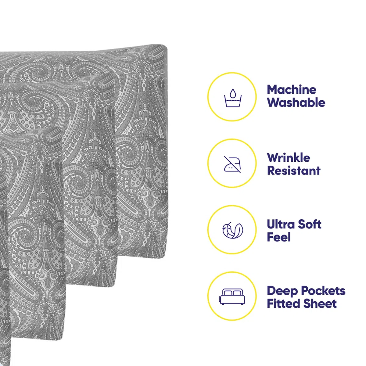 Set di lenzuola per letto a due piazze, collezione Supreme 1500, 4 pezzi, in microfibra spazzolata fine, con tasca profonda, 1 federa extra, ottimo valore, per letto matrimoniale, colore: grigio