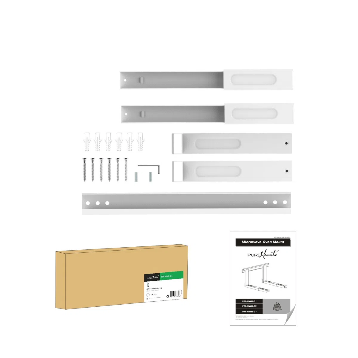 Puremounts PM-MWH-03 Supporto Universale / a Microonde, Regolabili in Lunghezza (385-535 Mm), Larghezza Braccio: 43 Cm, Capacità di Carico: Max. 35,0 Kg, Bianco