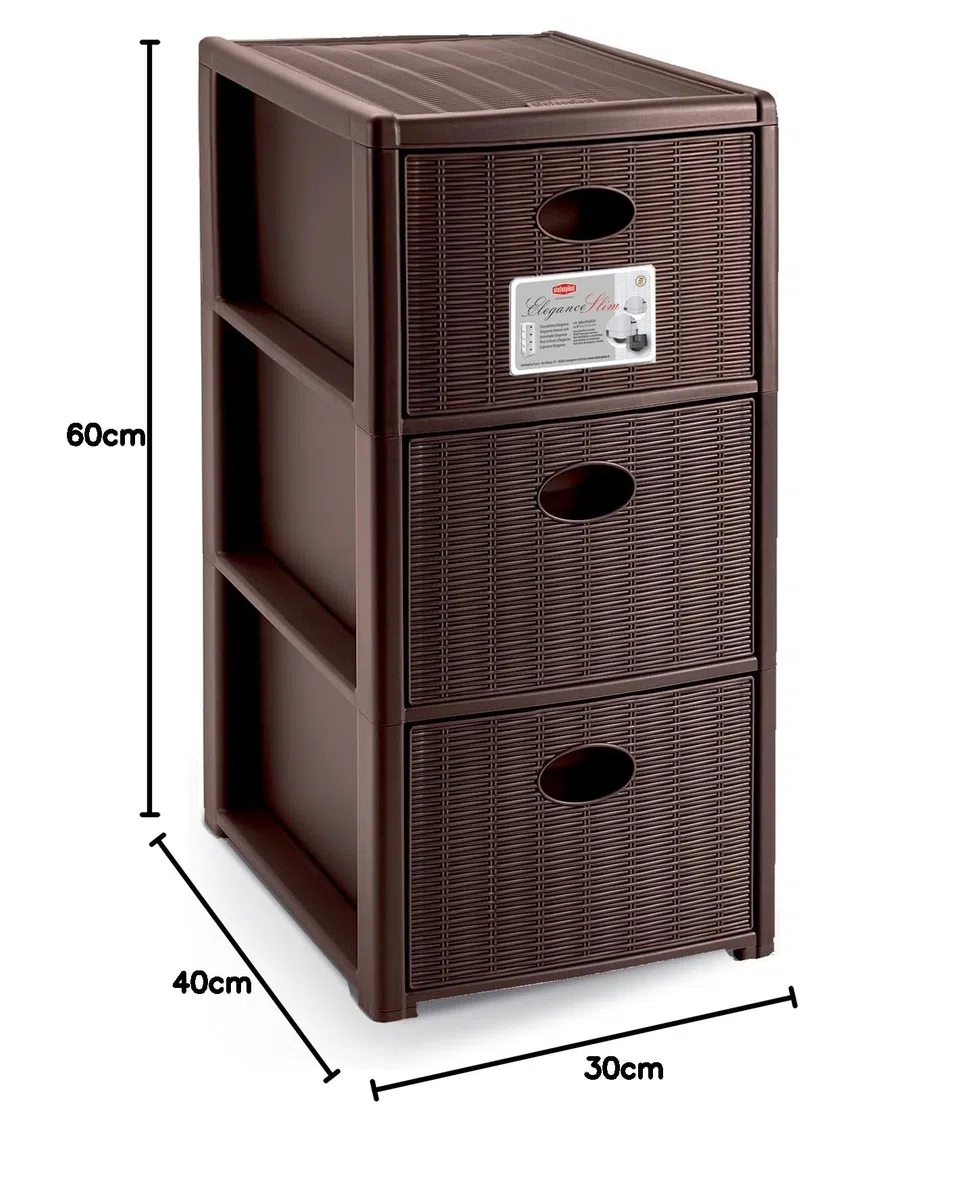 STEFANPLAST Storage Unit Elegance Slim 3 Drawers Moka *New