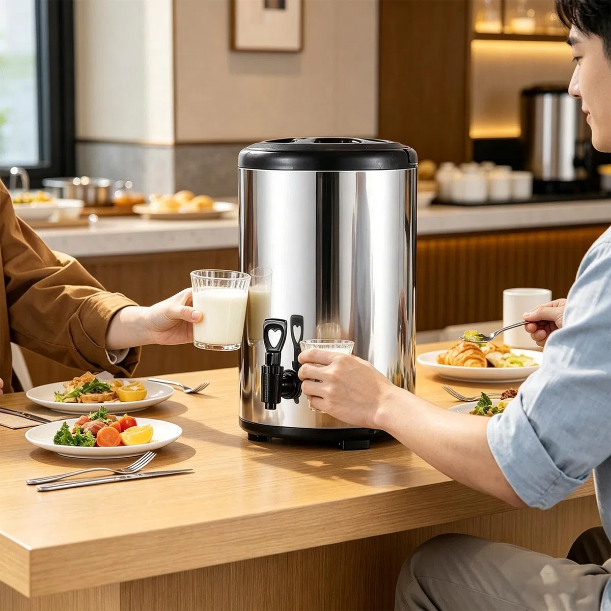 Distributore d'acqua isolato - Contenitore in acciaio inossidabile a doppia parete con rubinetto | Servitore per cioccolata calda e caffè di grande capacità da 12 litri | per bevande per cater