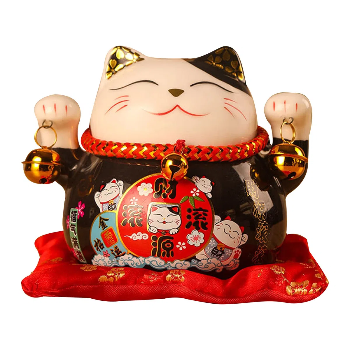 Jenngaoo Gatto fortunato, 4,5 pollici in ceramica Lucky Cat Waving Cat Figurine Buona fortuna ricchezza Welcoming Cats(Nero)