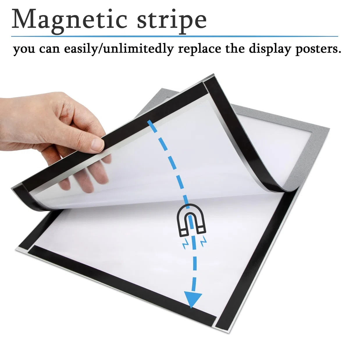 A4 Cornice Magnetica Autoadesiva per Espositore, Magnetic Cornice per Display su Superfici Lisce e Solide, Cambio Rapido, Confezione da 6, Argento