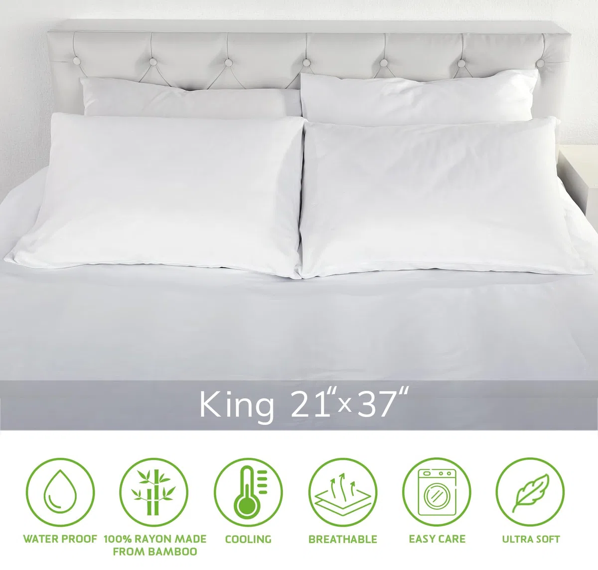 Copricuscino Impermeabile 50x80 cm – Copri Cuscino Antiacaro Anallergico Tre Strati Con Zip – 2 Pezzi Copricuscini – Coprifedere Cuscini Letto Traspiranti