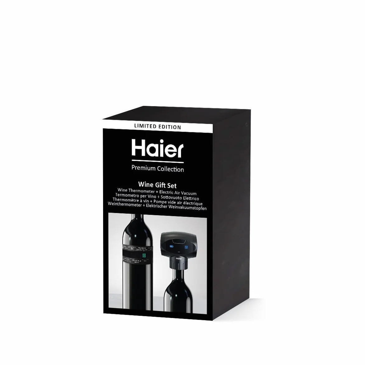 Haier Set Regalo Vino Edizione Limitata - Termometro Digitale e Tappo Conservazione Sottovuoto | Gift Box Premium