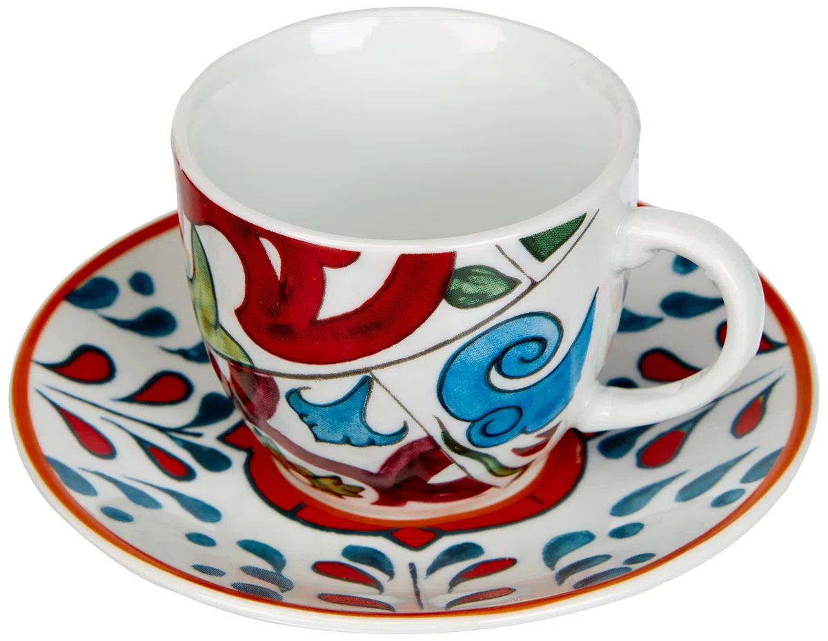 Excelsa Lisbona Set 6 Tazzine da caffè con Piattino, Porcellana, Multicolore