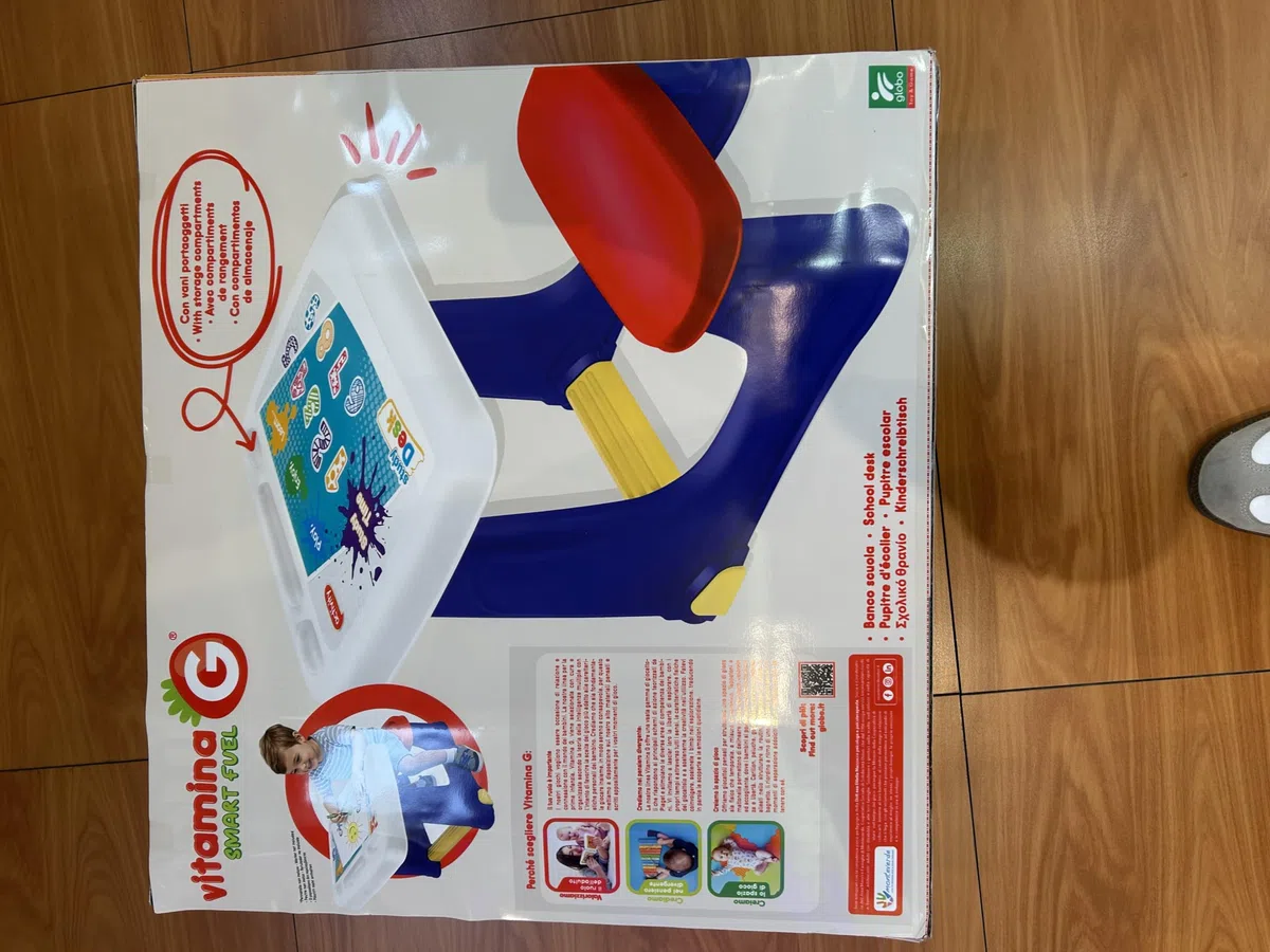 Vitamina G Banco Scuola per Bambini, con Seduta Integrata, Blu e Rosso, 72x49x54 cm, età 2-4 Anni