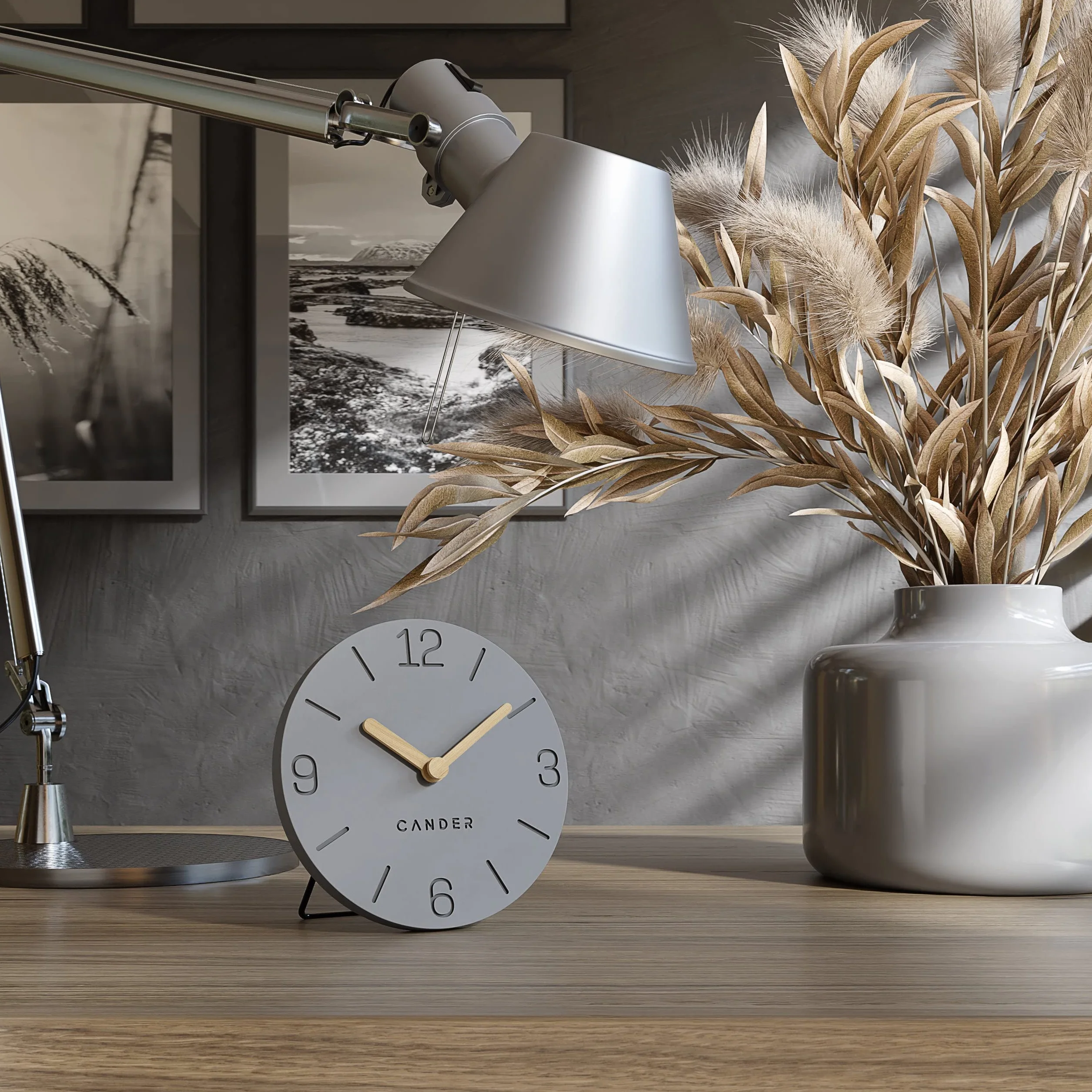 Cander Berlin MNU 2615 H Orologio da tavolo grigio alimentato a batteria senza ticchettio vintage analogico moderno in legno MDF 15 cm