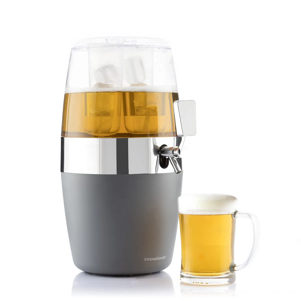 InnovaGoods - Dispenser Refrigerante di Bevande 4L, Ideale per Feste ed Eventi, Con 2 Contenitori Ghiaccio Estraibili, Rubinetto Antigoccia, Trasparente, ABS