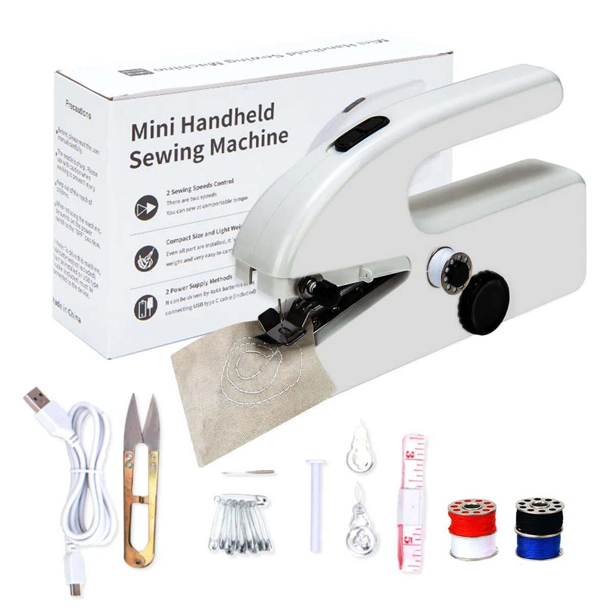 Mini macchina da cucire con accessori da cucito, macchina da cucire portatile ricaricabile, strumento elettrico portatile per punto rapido per uso domestico,per cucire vestiti,tende,fai da te e viaggi