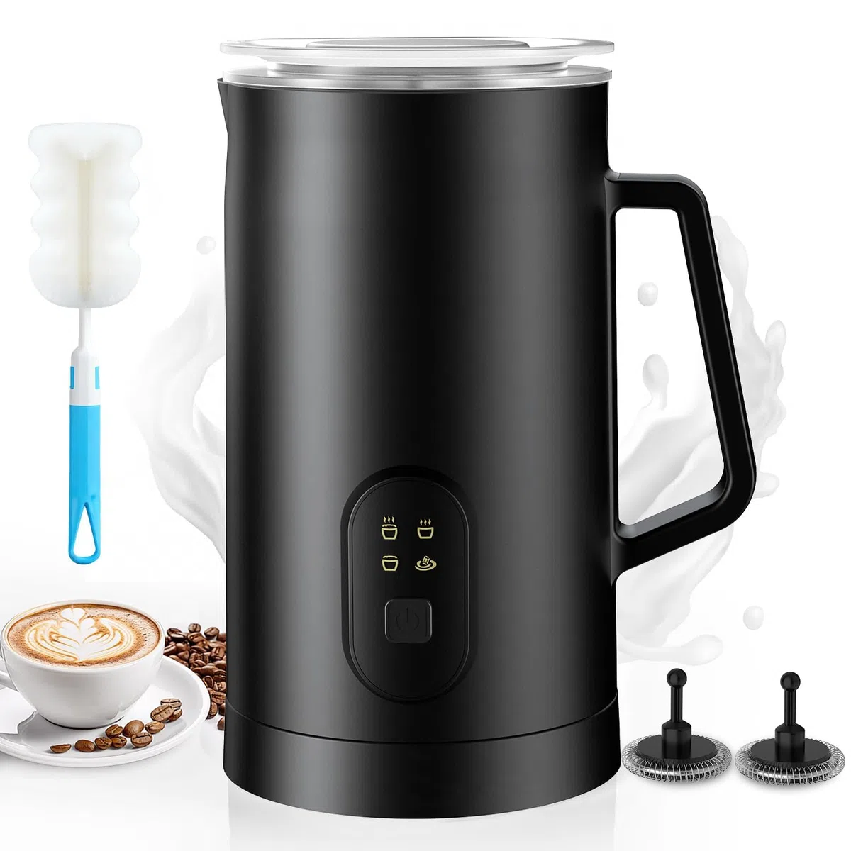 Vexloria Montalatte Elettrico 4 in 1, 580ML, Schiumalatte Caldo e Freddo Veloce, 2 Fruste, Rivestimento Antiaderente, Rivestimento Antiaderente per Cappuccino, Latte, Macchiato e Cioccolata Calda