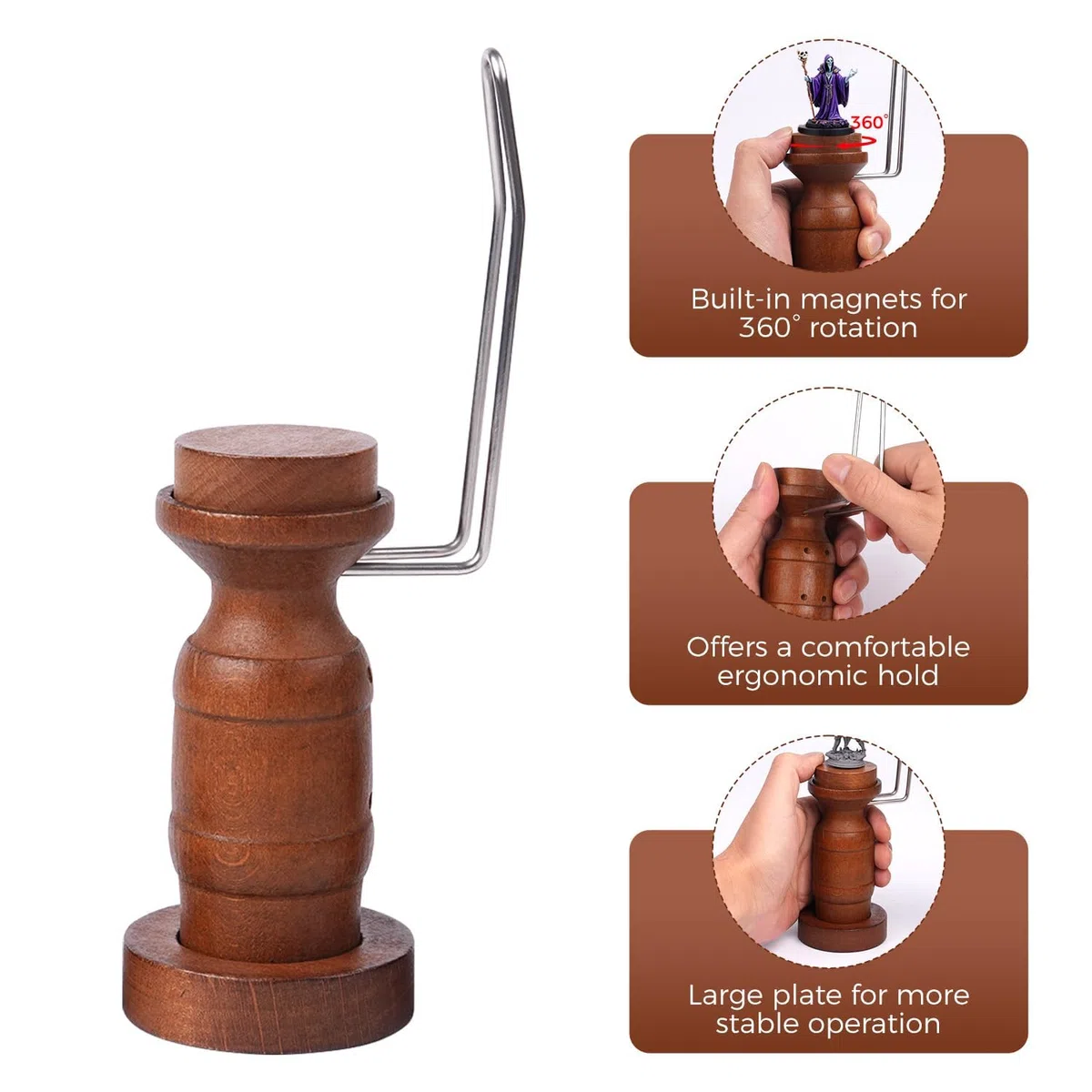 Golden Maple Manico per pittura in miniatura, girevole a 360 gradi, supporto in miniatura per miniature da tavolo, modelli fantasy, kit per pittura acrilica e dettagli