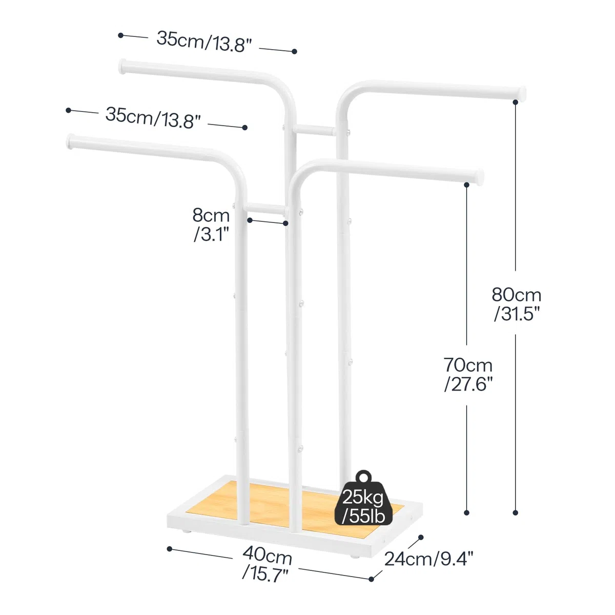 HOOBRO Portasciugamani Autoportante a T, Portasciugamani da Terra con 2 Barre di Appoggio, Porta Asciugamani per Bagno e Lavanderia, Adatto per Camera, Bianco e Naturale EWN14LB01