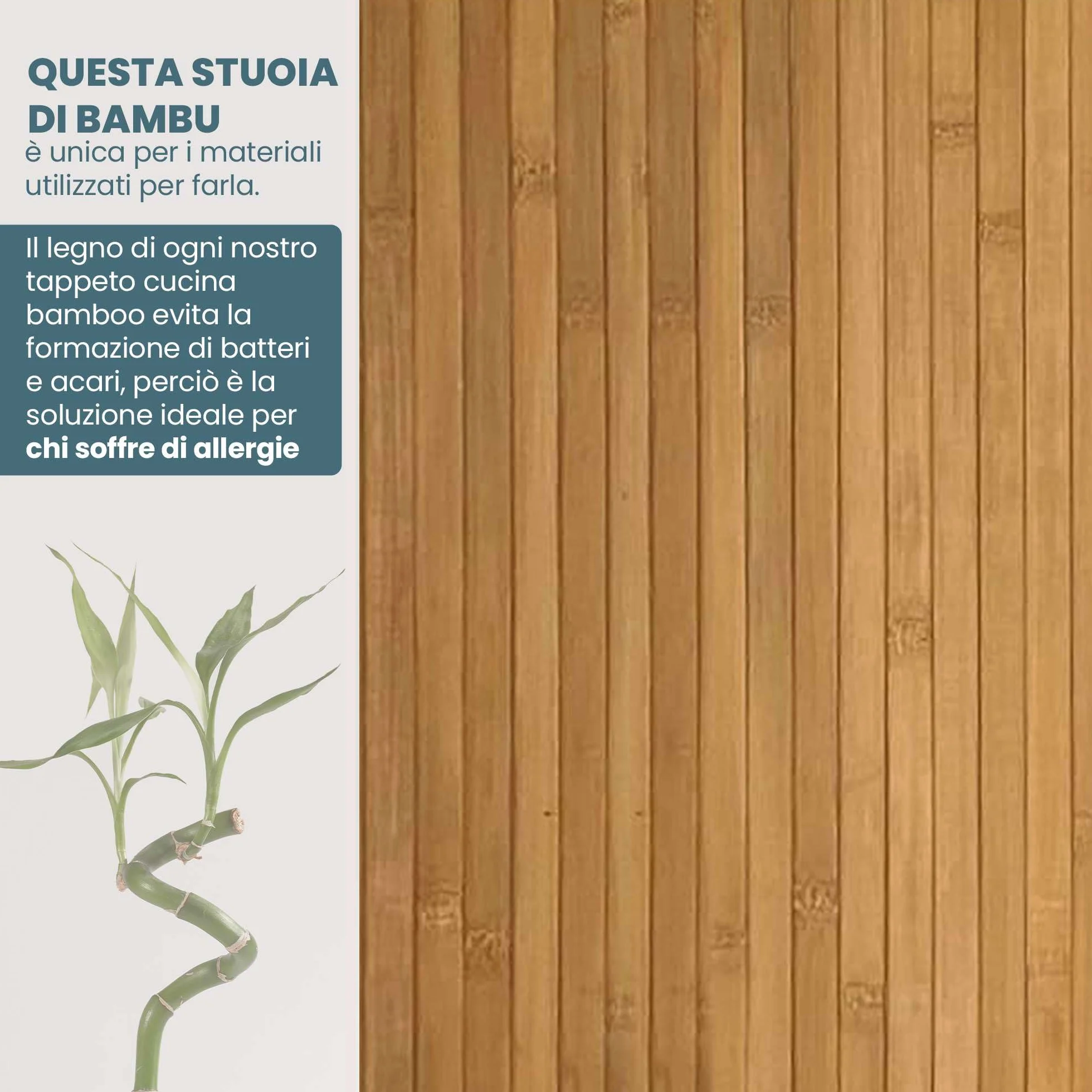 Tappeto Bamboo Cucina Antiscivolo – Passatoia Cucina Idrorepellente, Facile da Pulire | Tappeto Cucina Antiscivolo Lavabile al Metro – Tappeto Bambu (Beige, 50x200cm)
