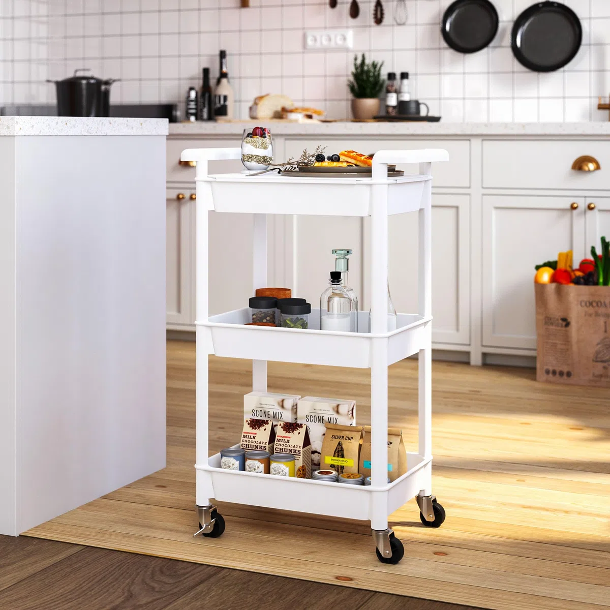 Steehoom Carrello portautensili a 3 livelli con piano superiore di copertura, carrello mobile con ruote bloccabili, carrello portaoggetti multifunzione per ufficio, bagno, cucina, giardino, lavanderia
