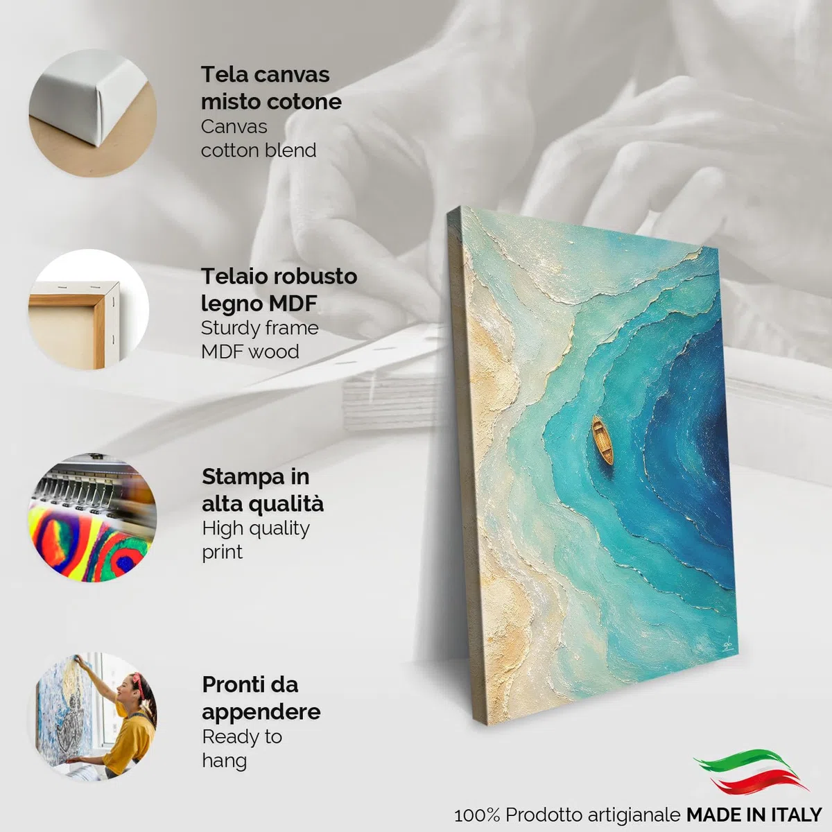 Giallobus - Quadro - 25 - Barca solitaria - Tela Canvas Telaio Standard - 35L x 50l cm - Pronto da appendere - Quadri moderni per la casa