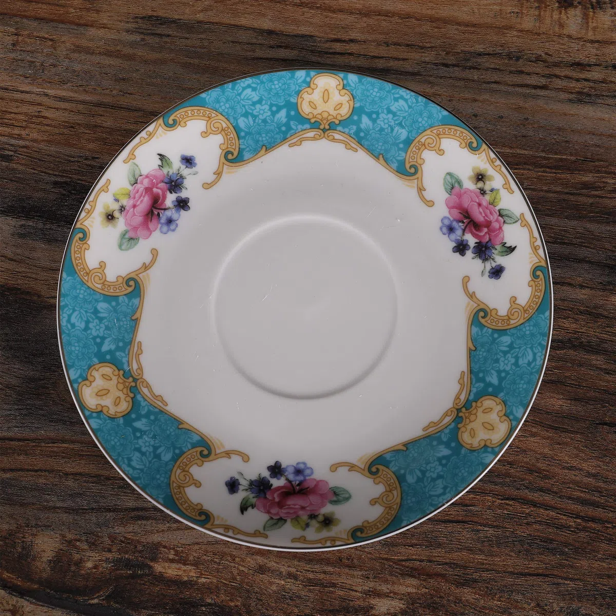 fanquare Servizio da Tè per Una Persona con Vintage Fiori di Rosa, Una Teiera con Tazza di Caffè e Piattino in Porcellana Turchese
