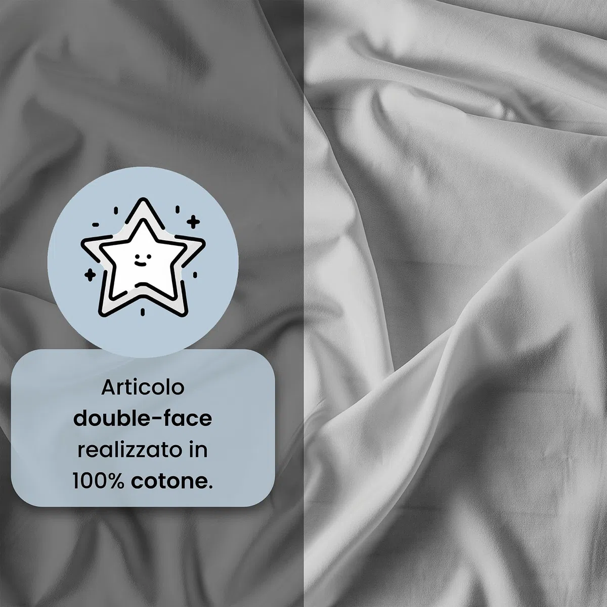 Set Copripiumino 100% Cotone Natural Color, Made in Italy - Parure Copri Piumino - Sacco Piumone 200x200 cm con Doppia Patella e Federa Cuscino, Piazza e Mezza, Grigio Scuro/Grigio Chiaro