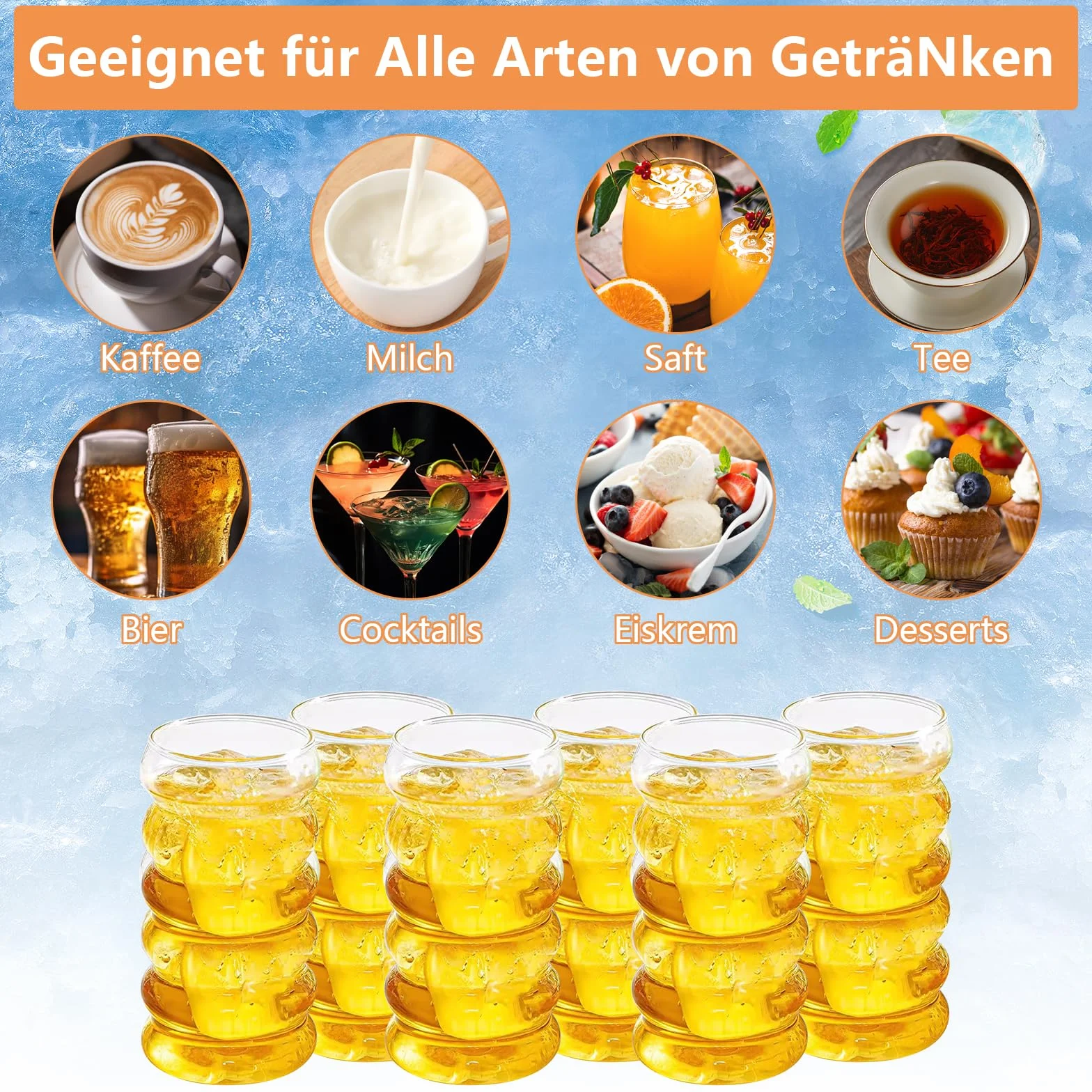 6 bicchieri a bolle da 450 ml, bicchieri da caffè con cannucce di vetro, bicchieri da caffè con pennello, bicchieri da caffè, bicchieri da caffè, bicchieri da acqua e bevande