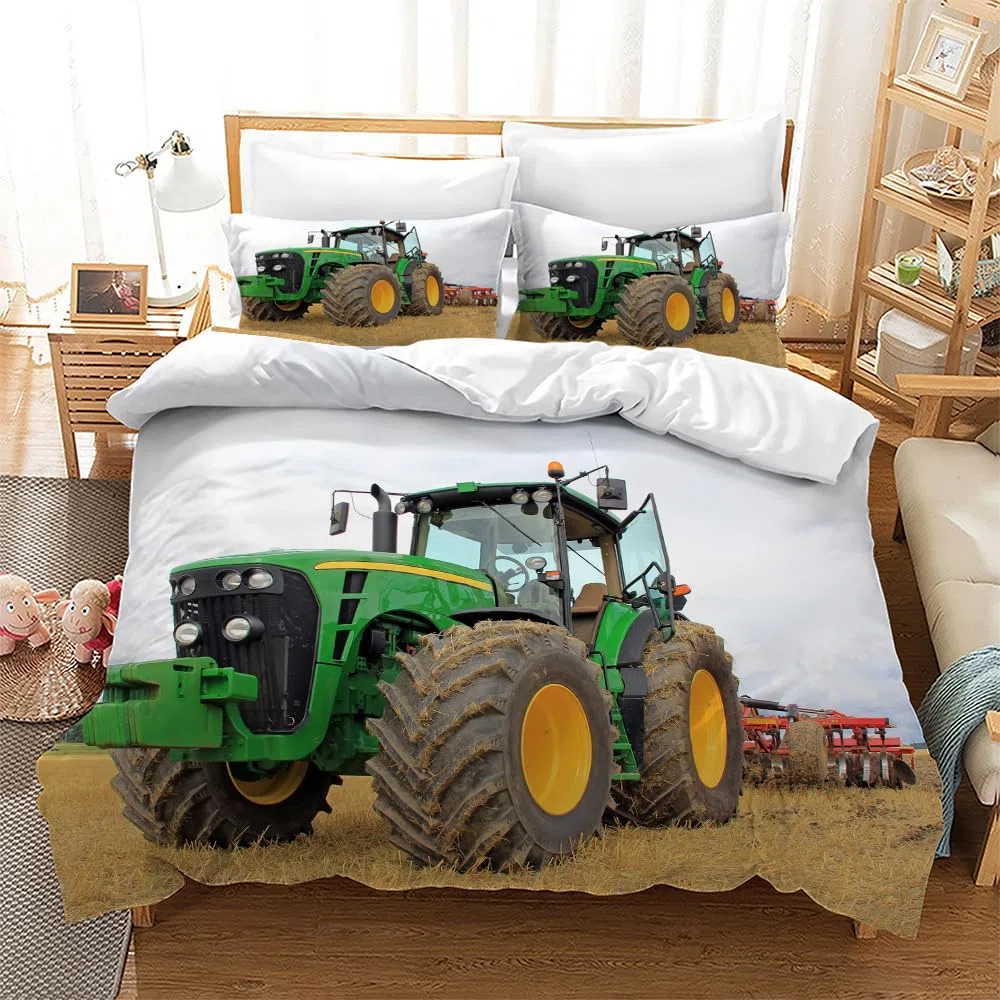 Copripiumino da Trattore 135 x 200 cm per Bambini,Microfibra,Motivo Trattore 3D,1 Copripiumino + 2 Federe 50 x 75 cm(Tractor 1)