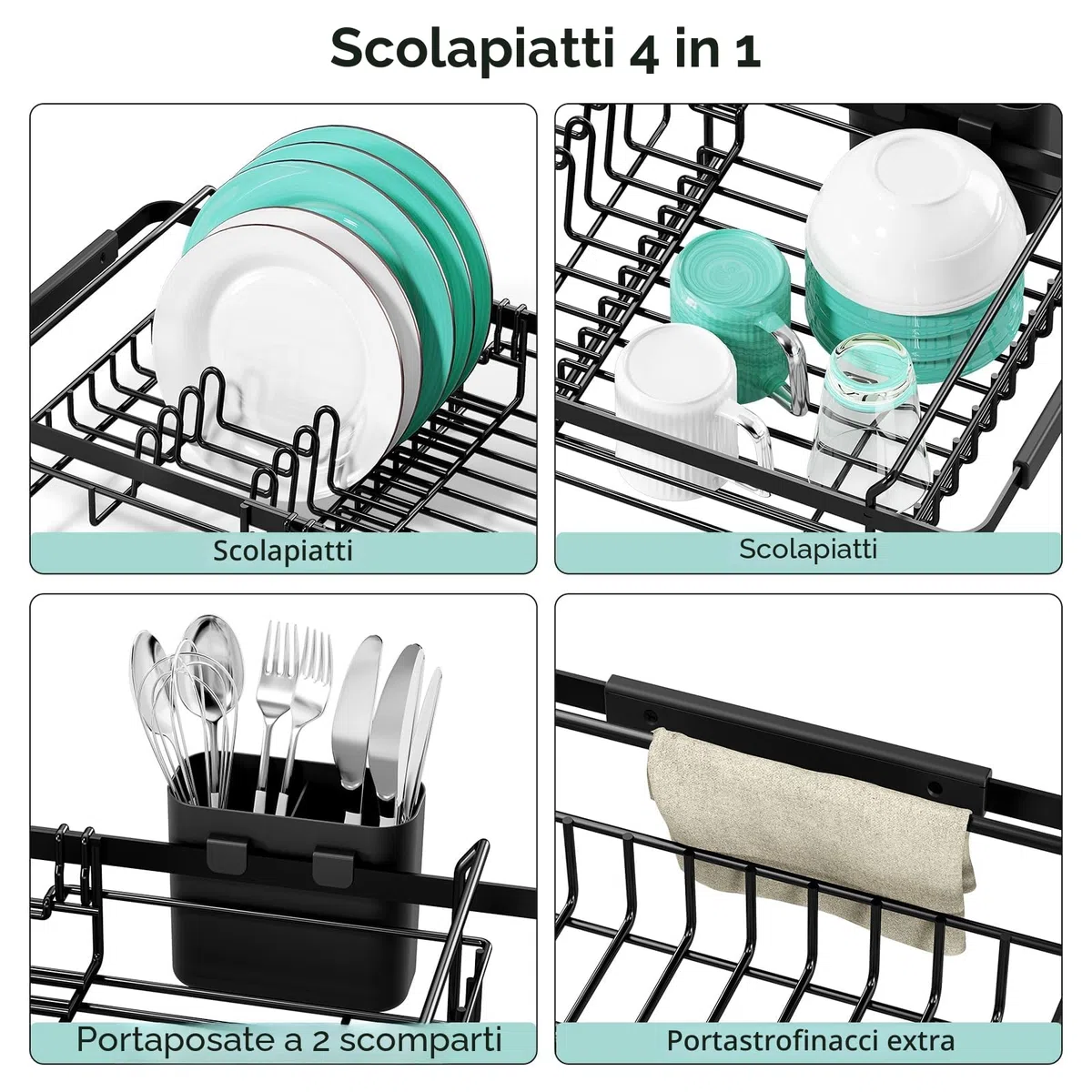 Urackify Scolapiatti da Appoggio, Scolapiatti da Lavello, Scolapiatti Estensibile Sopra il Lavello,Scola Piatti Lavandino con Porta Utensili,Scolapiatti Regolabile da Cucina per Verdura Frutta Piatti