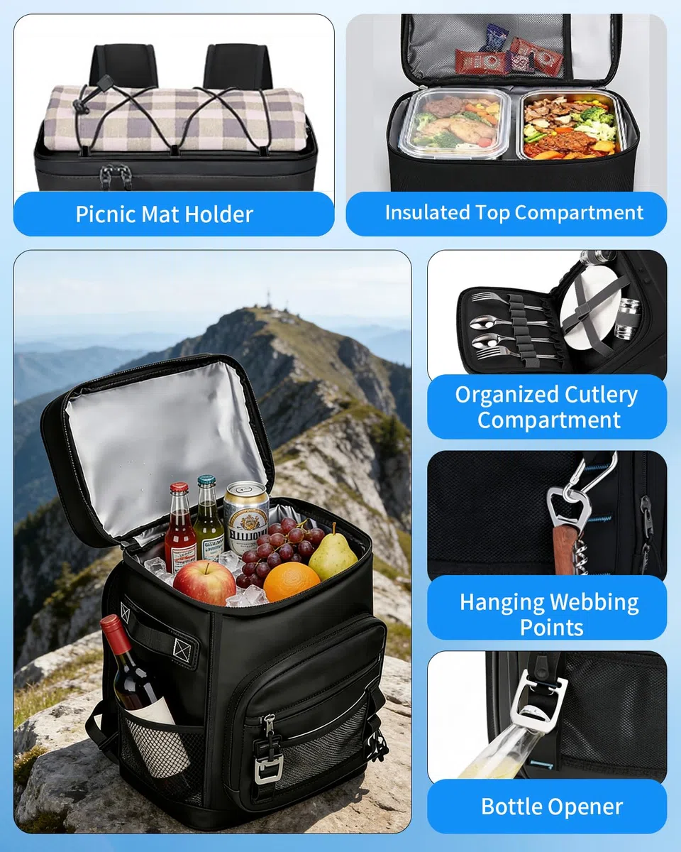 Zaino Termico Frigo 30L, Borsa Termica Porta Pranzo Borsa Frigo Isoterma Impermeabile e Mantenere Alimenti Caldi o Freddi per Spiaggia, Campeggio, Picnic, Barbecue, Eventi - Nero