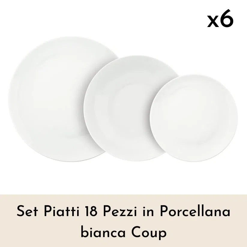 Servizio Piatti 18 Pezzi, Set Piatti 6 Persone in New Bone China, Finitura Lucente e Design Contemporaneo, Eleganza Sottile per Tavole Moderne e Raffinate – Linea Coup