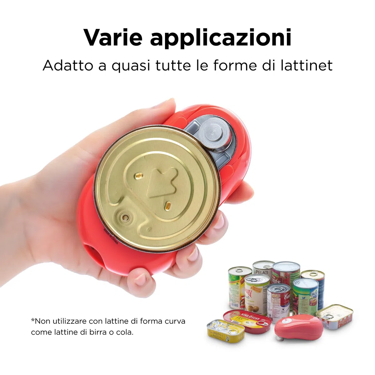 Kitchen Mama One -Touch Apriscatole Elettrico - Apri Lattine Automatico, Bordi Lisci e Sicuri, Ergonomico Facile Impiego Mani Sofferenti Artrosi, Design Compatto Senza Fili (Rosso)
